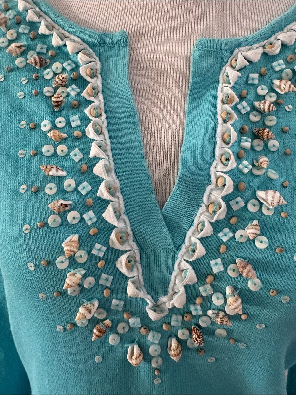 Brooks Brothers Turquoise Embellished V-Neck Tunic Sz M
